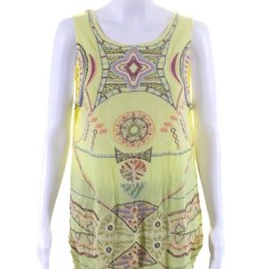 Free People Womens Embroidered Sleeveless Beaded Tunic Blouse Yellow Size XS